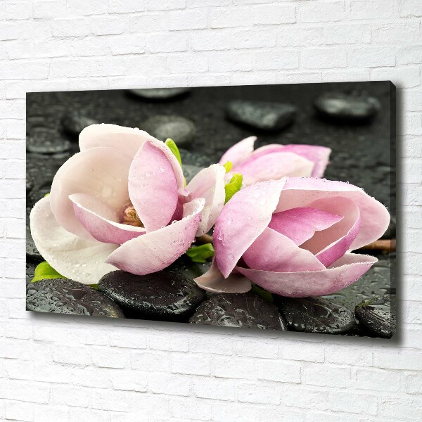 Fotocuadro en lienzo de alta calidad horizontal Piedra zen de magnolia