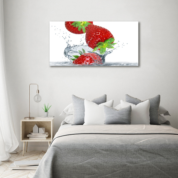 Cuadro canvas moderno de gran formato horizontal Fresas y agua