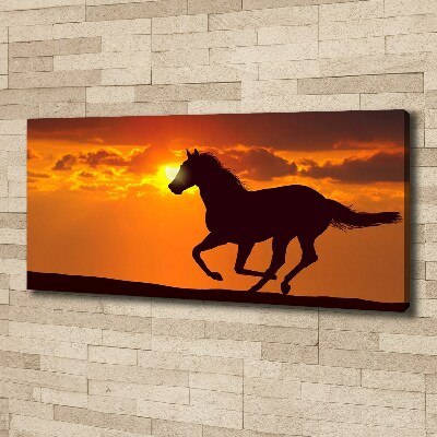 Fotocuadro en lienzo de alta calidad horizontal Atardecer de caballos