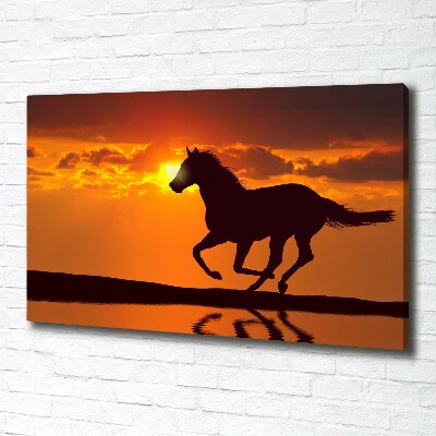 Fotocuadro en lienzo de alta calidad horizontal Atardecer de caballos