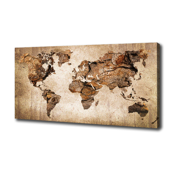 Cuadro canvas con impresión uv duradera horizontal Mapa del mundo de madera