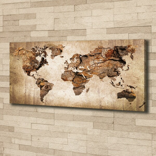 Cuadro canvas con impresión uv duradera horizontal Mapa del mundo de madera