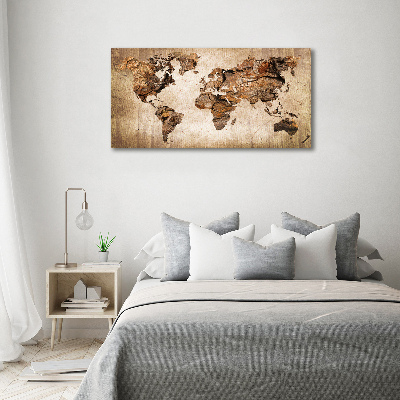 Cuadro canvas con impresión uv duradera horizontal Mapa del mundo de madera