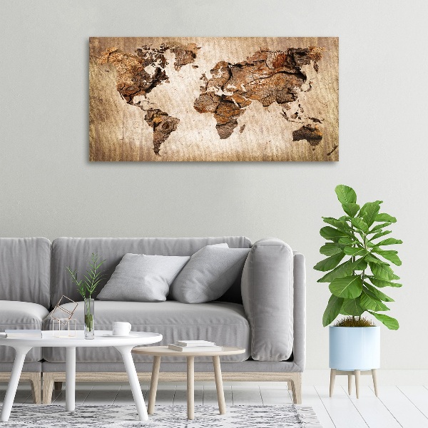 Cuadro canvas con impresión uv duradera horizontal Mapa del mundo de madera