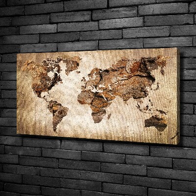 Cuadro canvas con impresión uv duradera horizontal Mapa del mundo de madera