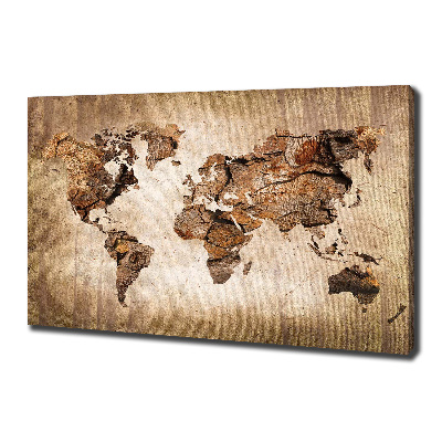 Cuadro canvas con impresión uv duradera horizontal Mapa del mundo de madera
