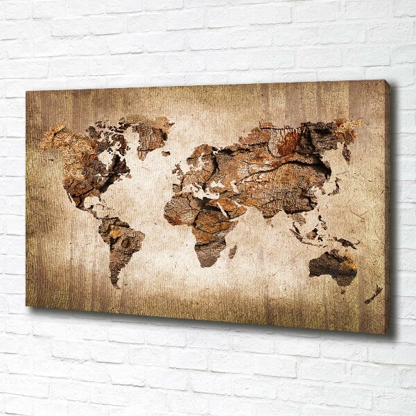 Cuadro canvas con impresión uv duradera horizontal Mapa del mundo de madera