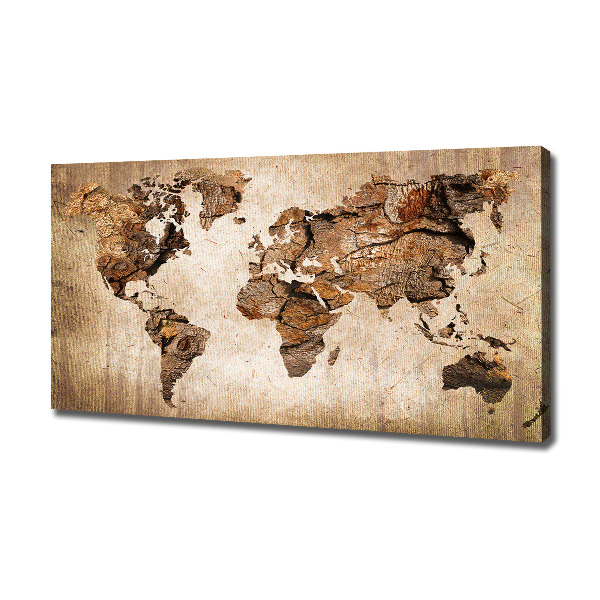 Cuadro canvas con impresión uv duradera horizontal Mapa del mundo de madera