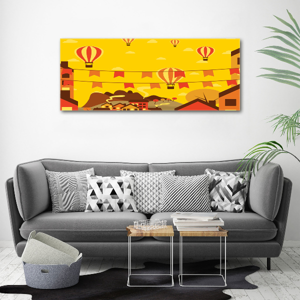 Cuadro canvas moderno de gran formato horizontal Globos sobre la ciudad