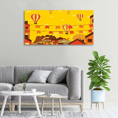 Cuadro canvas moderno de gran formato horizontal Globos sobre la ciudad