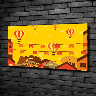 Cuadro canvas moderno de gran formato horizontal Globos sobre la ciudad