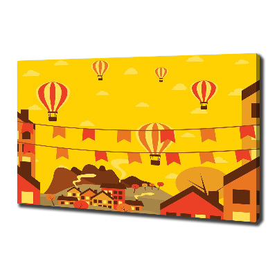 Cuadro canvas moderno de gran formato horizontal Globos sobre la ciudad
