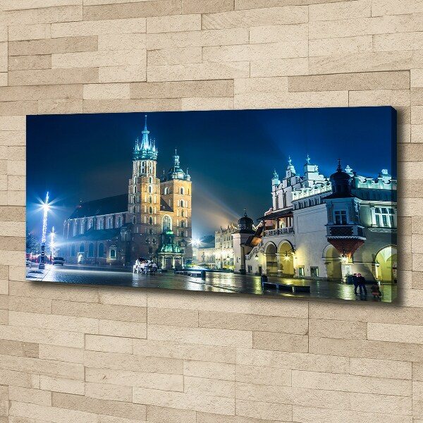 Cuadro canvas moderno de gran formato horizontal Cracovia de noche