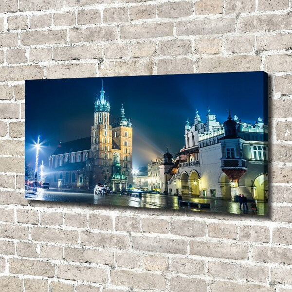 Cuadro canvas moderno de gran formato horizontal Cracovia de noche