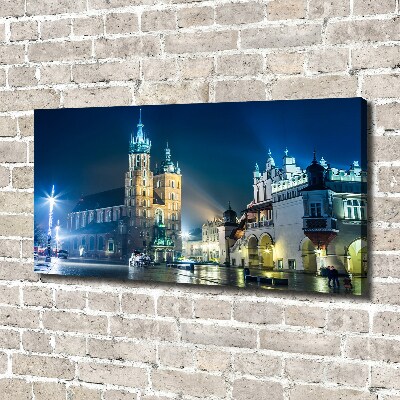 Cuadro canvas moderno de gran formato horizontal Cracovia de noche