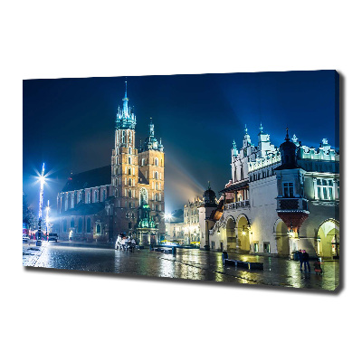 Cuadro canvas moderno de gran formato horizontal Cracovia de noche