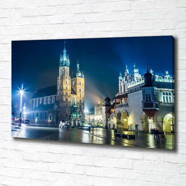 Cuadro canvas moderno de gran formato horizontal Cracovia de noche