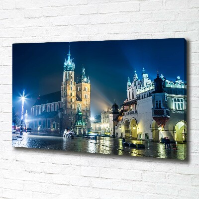 Cuadro canvas moderno de gran formato horizontal Cracovia de noche