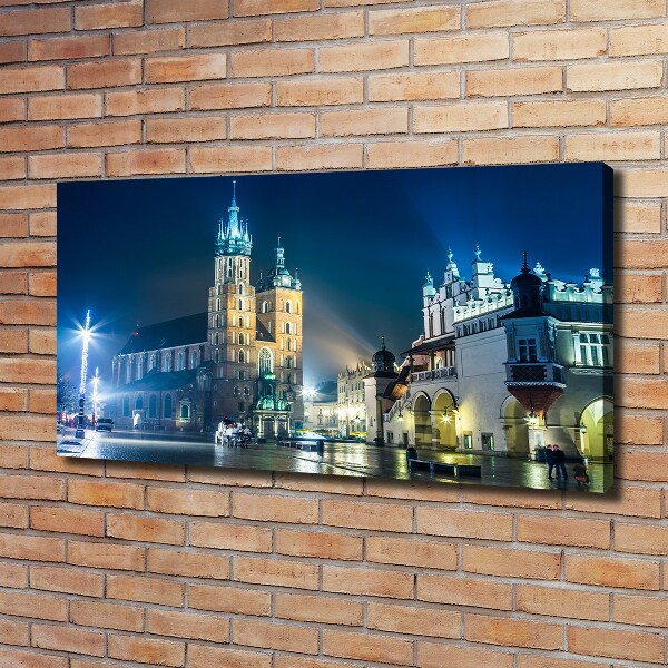 Cuadro canvas moderno de gran formato horizontal Cracovia de noche