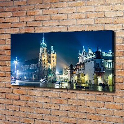 Cuadro canvas moderno de gran formato horizontal Cracovia de noche