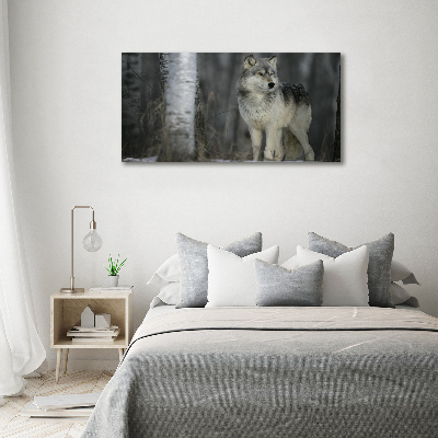 Cuadro canvas moderno de gran formato horizontal Lobo gris