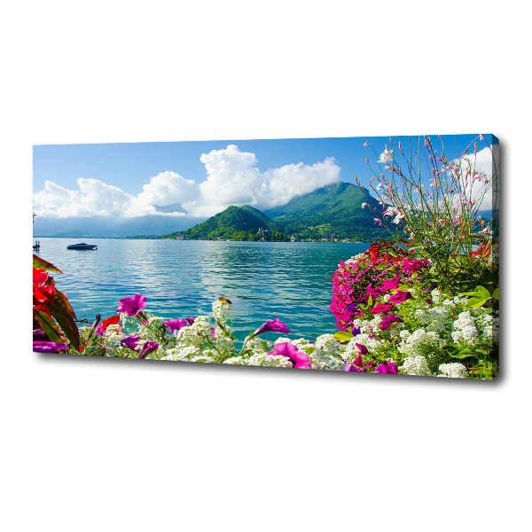 Fotocuadro en lienzo de alta calidad horizontal Flores junto al lago