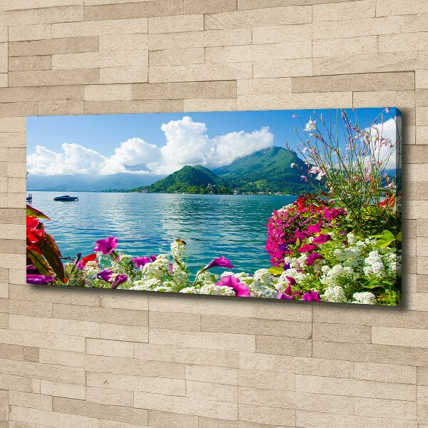 Fotocuadro en lienzo de alta calidad horizontal Flores junto al lago