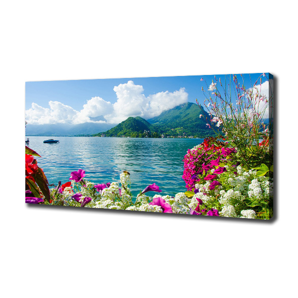 Fotocuadro en lienzo de alta calidad horizontal Flores junto al lago