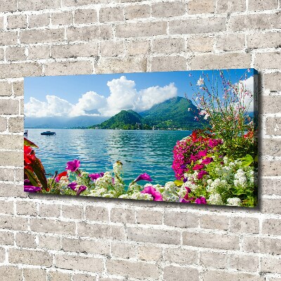 Fotocuadro en lienzo de alta calidad horizontal Flores junto al lago