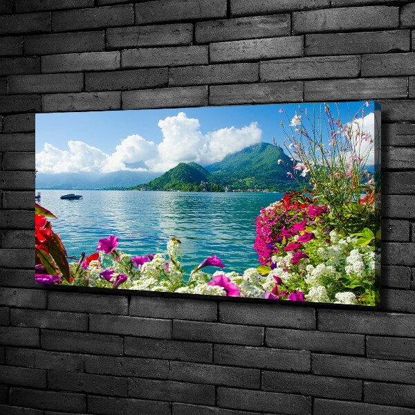Fotocuadro en lienzo de alta calidad horizontal Flores junto al lago