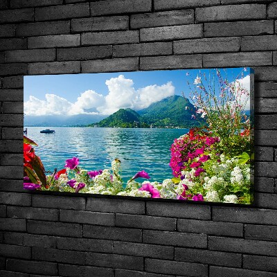 Fotocuadro en lienzo de alta calidad horizontal Flores junto al lago