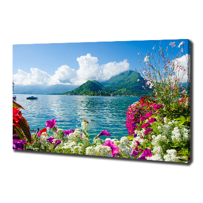 Fotocuadro en lienzo de alta calidad horizontal Flores junto al lago