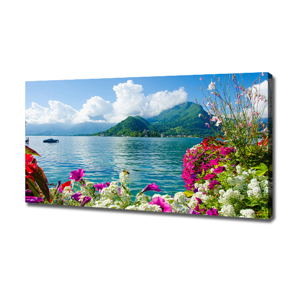 Fotocuadro en lienzo de alta calidad horizontal Flores junto al lago