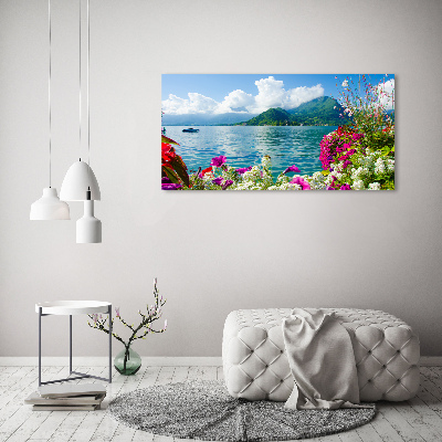 Fotocuadro en lienzo de alta calidad horizontal Flores junto al lago