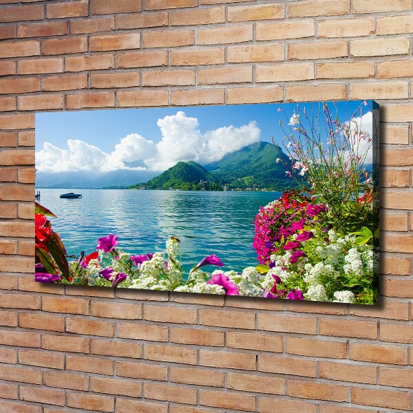 Fotocuadro en lienzo de alta calidad horizontal Flores junto al lago