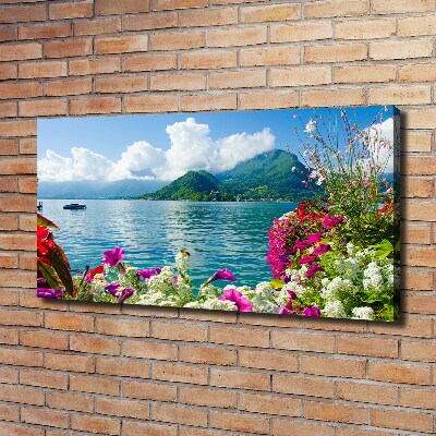 Fotocuadro en lienzo de alta calidad horizontal Flores junto al lago