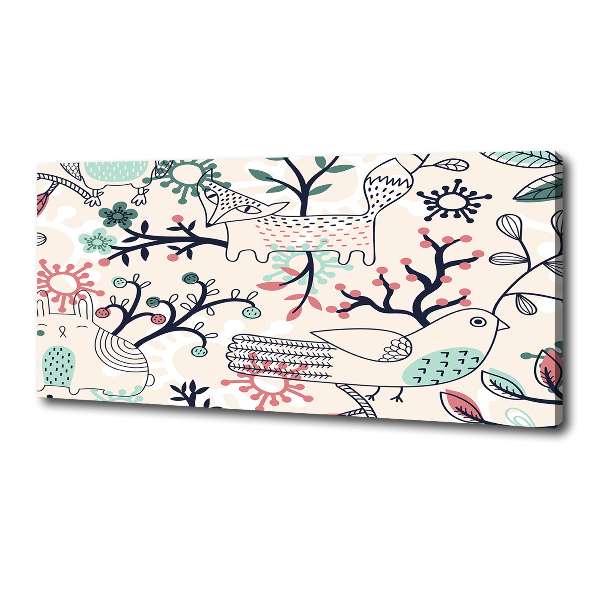 Cuadro canvas moderno de gran formato horizontal Animales y flores