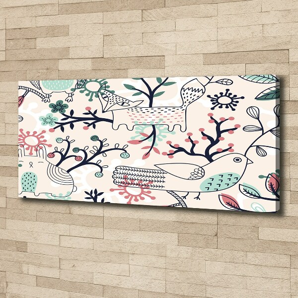 Cuadro canvas moderno de gran formato horizontal Animales y flores