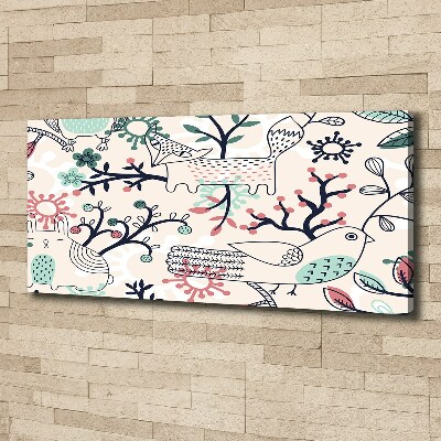 Cuadro canvas moderno de gran formato horizontal Animales y flores