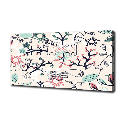 Cuadro canvas moderno de gran formato horizontal Animales y flores