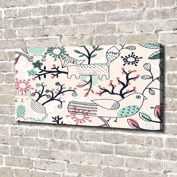 Cuadro canvas moderno de gran formato horizontal Animales y flores