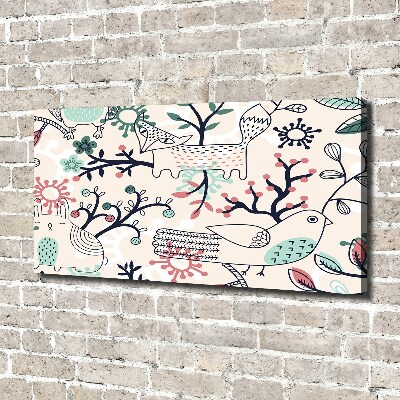 Cuadro canvas moderno de gran formato horizontal Animales y flores