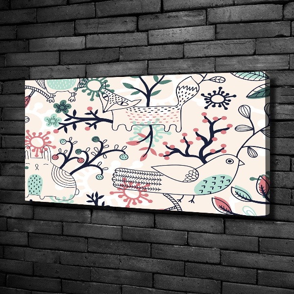 Cuadro canvas moderno de gran formato horizontal Animales y flores