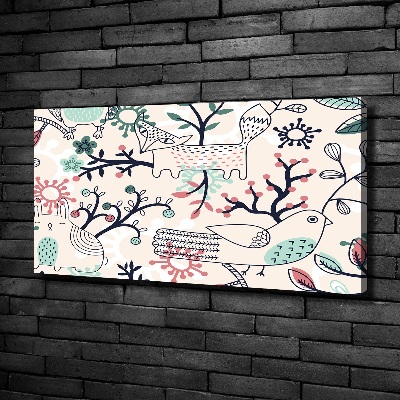 Cuadro canvas moderno de gran formato horizontal Animales y flores