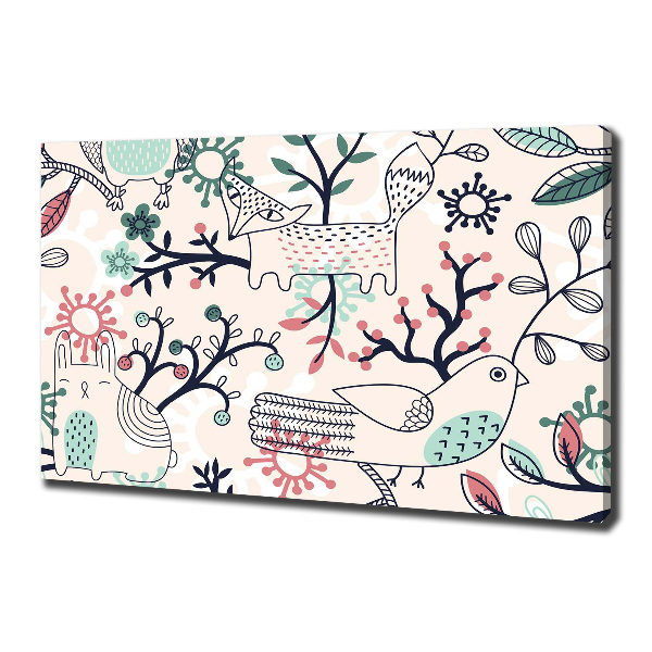 Cuadro canvas moderno de gran formato horizontal Animales y flores