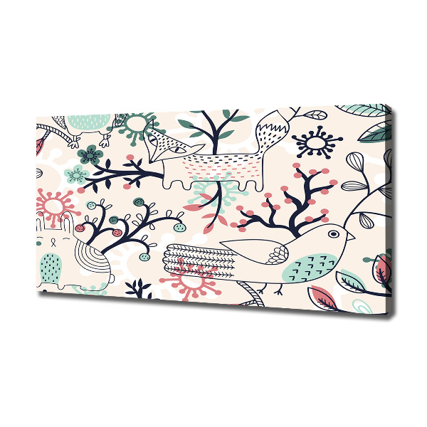 Cuadro canvas moderno de gran formato horizontal Animales y flores