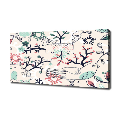 Cuadro canvas moderno de gran formato horizontal Animales y flores