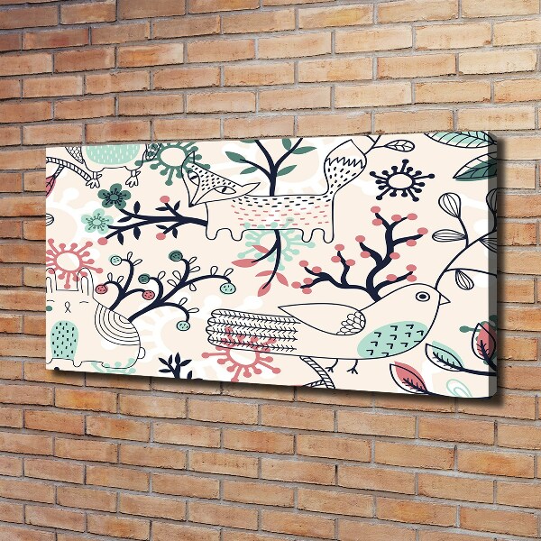 Cuadro canvas moderno de gran formato horizontal Animales y flores