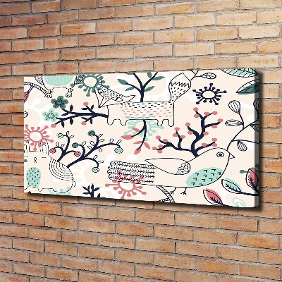 Cuadro canvas moderno de gran formato horizontal Animales y flores