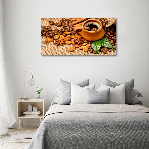 Cuadro canvas con impresión uv duradera horizontal Granos de café y una taza